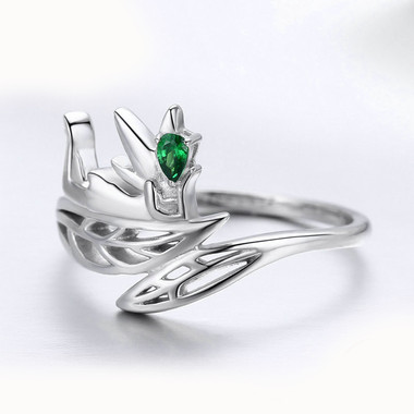 GREEN ZIRCON SILVER RING - FLOWER FAIRY